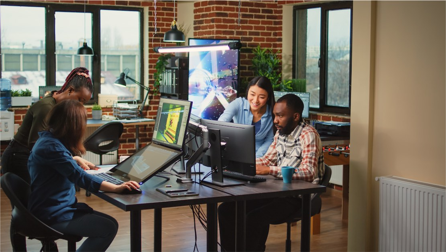 Consultants collaborating in a modern office environment